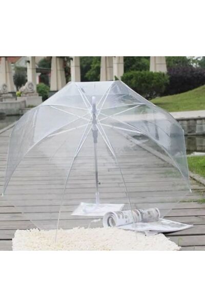 Elioure Şeffaf Beyaz ve Turuncu Şemsiye, Şık ve Hafif Koruma Aracı