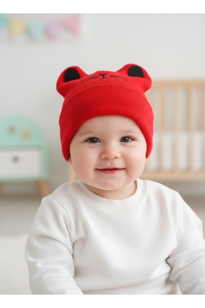 gigigiyim Winter Knitted Baby Beanie with Eared Cat Pattern
