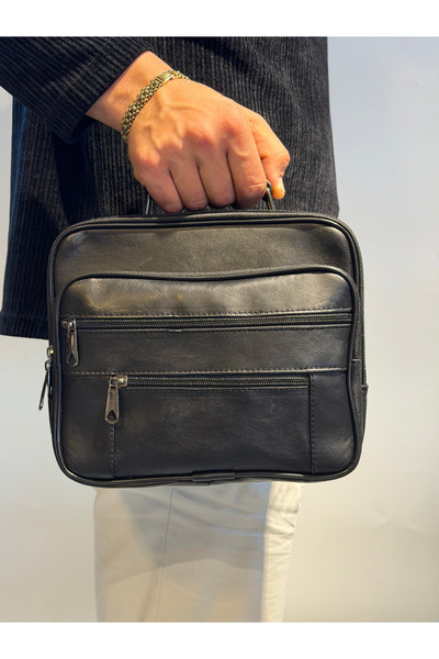 By Pellini Men's Genuine Leather Horizontal Black Large Size Handbag