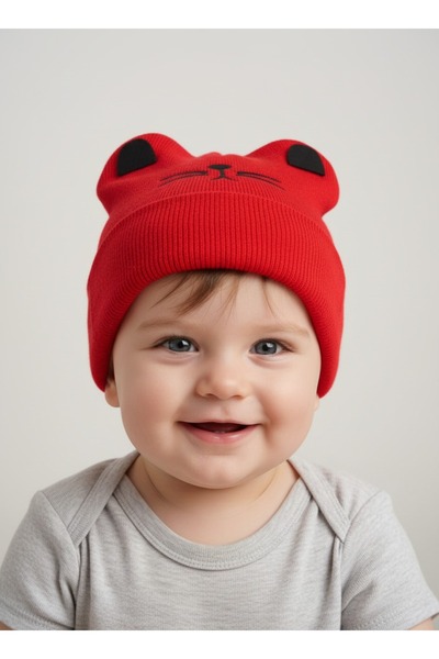 gigigiyim Winter Knitted Baby Beanie with Eared Cat Pattern