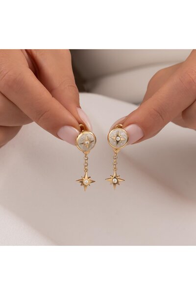 H.M Hakan Mücevherat Cetaş Sallantılı Kuzey Yıldızı 14 Ayar Altın Küpe