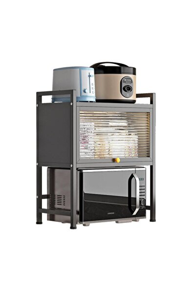 Tradeo 3-Tier Microwave Oven Rack – Adjustable Metal Kitchen Shelf with Slidi...