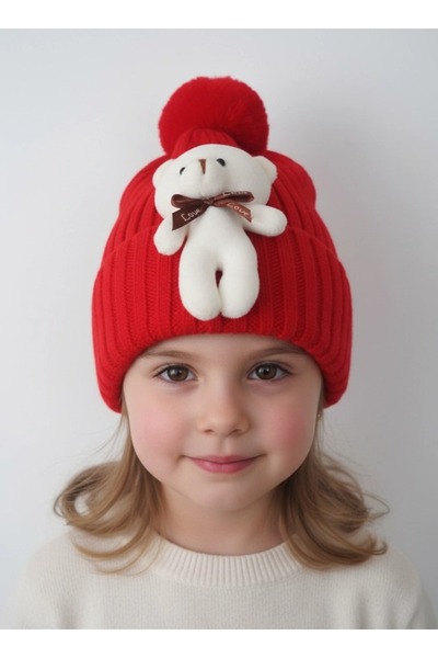 gigigiyim Children's Beanie with Embossed Teddy Bear