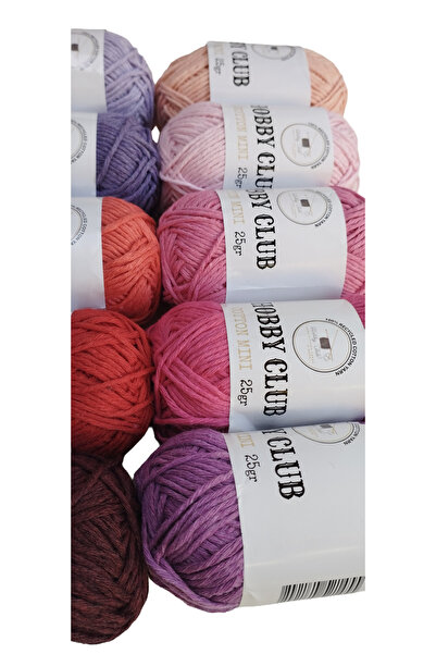 hobby club 25 Gr 10 Colors Amigurumi, Punch and Bag String 100% Cotton Mini Set Pinks