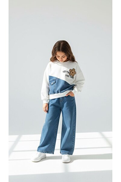 NURTOPU Girls' Suit Top and Bottom Set Transitional and Winter Wear Full Lycra Cotton Fabric Waist Elasticated Jeans