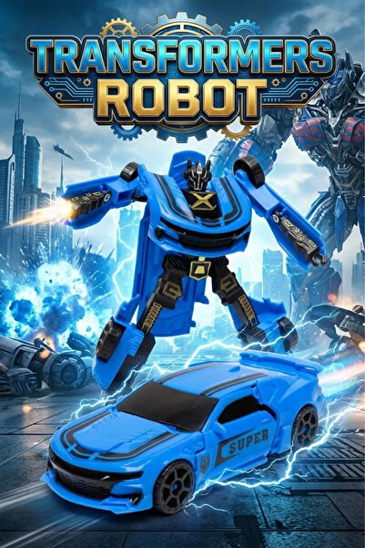 craftivio Transformers Robota Dönüşen Mavi Spor Araba - Hareketli Figür Oyuncak (18 cm)