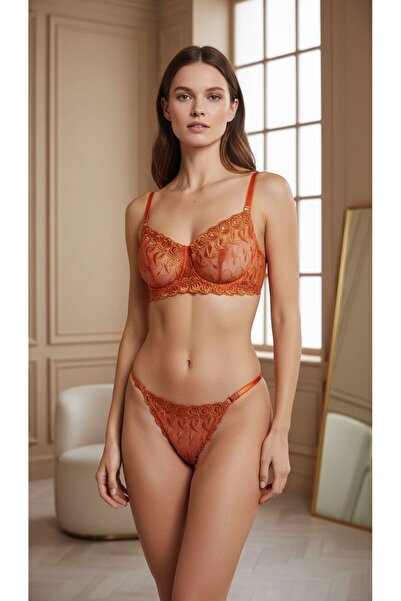 mendoza store Помаранчевий колір Броде Танга Трусики Сутін Комплект