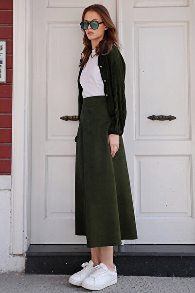 VAGGON Μίντι φούστα με υφή σουέτ με φαρδιά κοπή