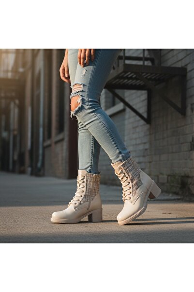 OEM Women's fur boots, flexible, with thick heel, eco-leather and textile material, A10390