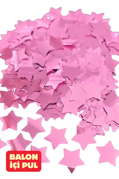 Baloncu Dede Pembe Yıldız Desenli Balon İçi Konfeti Pul Parçaları Balon Süs D...