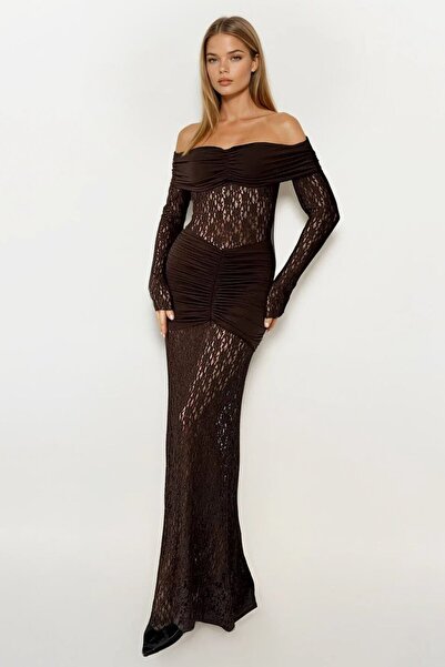 VAGGON Φόρεμα με δαντέλα με γιακά Madonna Maxi