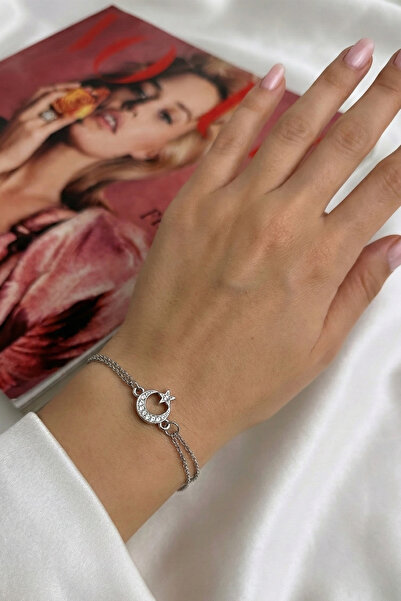 Modex Crystal Stone Embroidered Minimal Moon Star Bracelet (17+5cm)