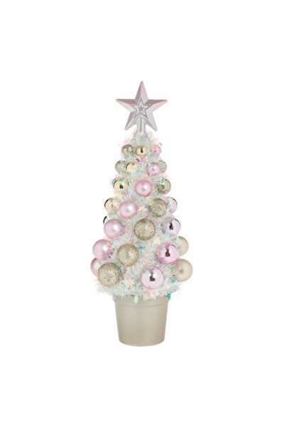 AB HOMES Brad de Crăciun decorativ, beteală iridescentă cu globuri aurii și roz, 30 cm