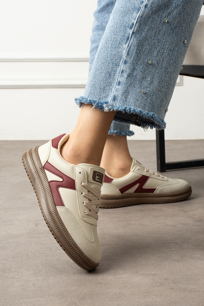 eformoda by emre yılmaz Beige Burgundy Unisex Women's Everyday Sneakers Soft-Soled Sports Shoes