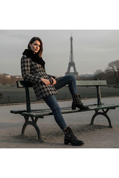 OEM Women's fur boots, flexible, with thick heel, eco-leather and textile material, A10390