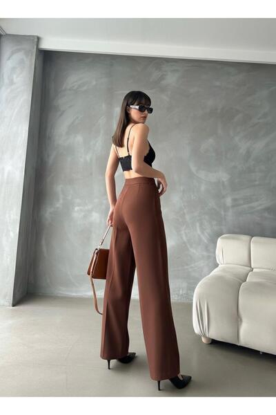HA-KA GİYİM Women's Palazzo Pants Imported Fabric Polyviscose Pleated 2 Buttons High Quality Product Does Not Fade