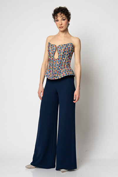 RENGIN Kot kumaş büstiyerli krep pantolonlu ikili abiye takım