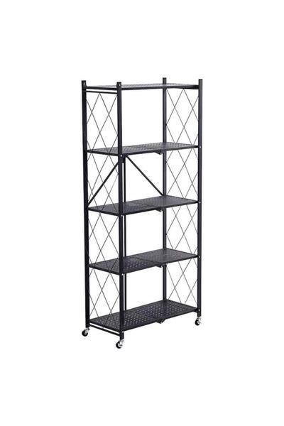 Tradeo رف تخزين معدني متين من 5 طبقات مزود بعجلات - وحدة رفوف قابلة للطي، مقاس 160×72×34 سم