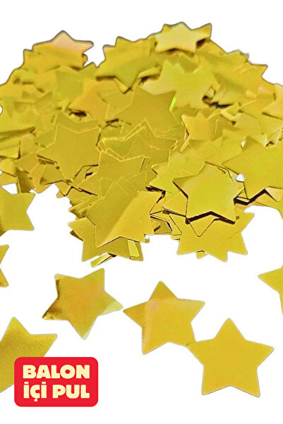 Baloncu Dede Gold Yıldız Desenli Balon İçi Konfeti Pul Parçaları Balon Süs Do...