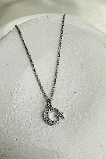Modex Thin Chain Stone Minimal Moon Star Necklace (40+5cm)
