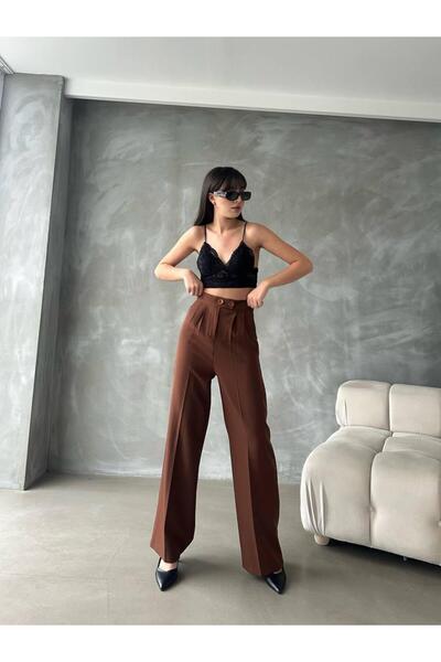HA-KA GİYİM Women's Palazzo Pants Imported Fabric Polyviscose Pleated 2 Buttons High Quality Product Does Not Fade