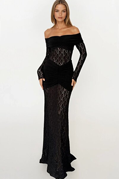 VAGGON Φόρεμα με δαντέλα με γιακά Madonna Maxi