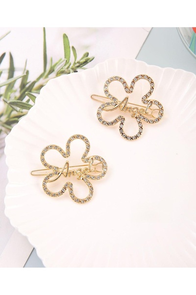 REBORN DESIGN مشبك جانبي معدني ذهبي اللون موديل باباتيا مع تفاصيل حجر الزركون...