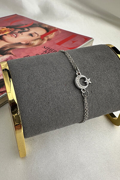 Modex Crystal Stone Embroidered Minimal Moon Star Bracelet (17+5cm)