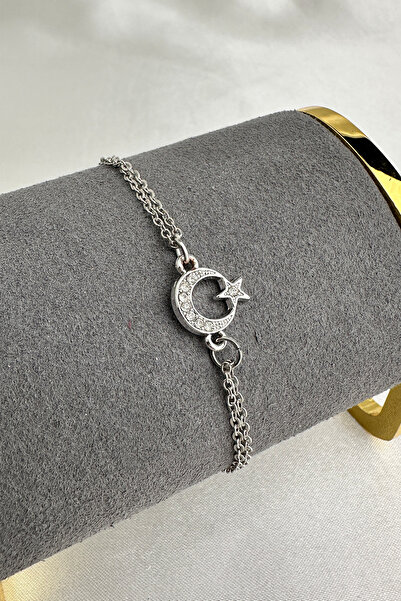 Modex Crystal Stone Embroidered Minimal Moon Star Bracelet (17+5cm)