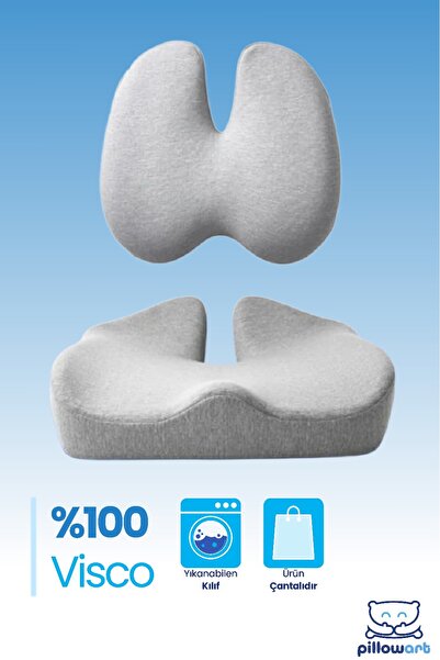 PİLLOWART Ortopedik Visco Bel Destek & Oturma Minderi - Ofis, Araç, Ev Çalışma Sandalyesi İçin