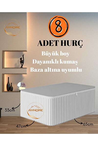 AYHOME 8 Adet _ Antrasit Çizgili Büyük Boy Baza Altı Ve Çekyat Hurç - 65 X 47...