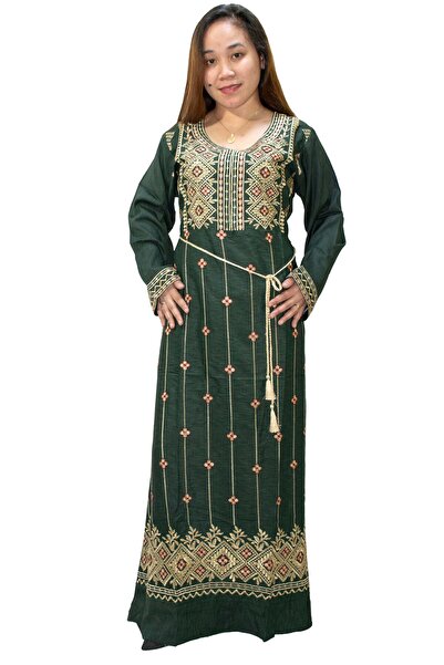 Zainah Elegant Embroidered Jallabiya / Kaftan Maxi Dress | Vertical Stripe Pr...