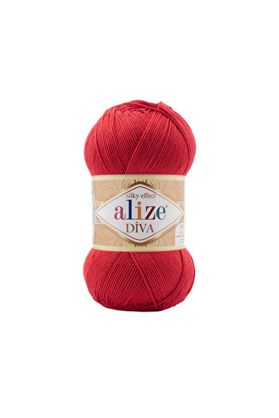 Alize Diva 105-Red Knitting Yarn Very Fine Summer Knitting Yarn Summer Bustier-Crop-Bikini Thin Knitting Yarn