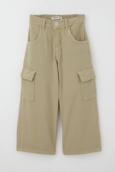 Breeze Girl's Gabardine Trousers Cargo Pocket Detailed 5-14 Years Old, Khaki Green