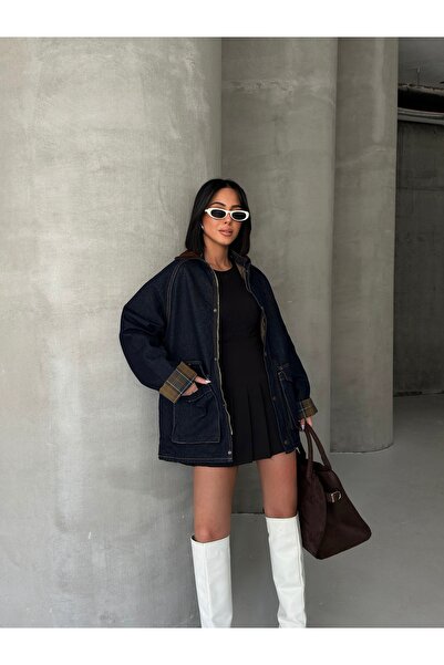 haora Fitilli Kadife Yakalı Oversize Denim Ceket