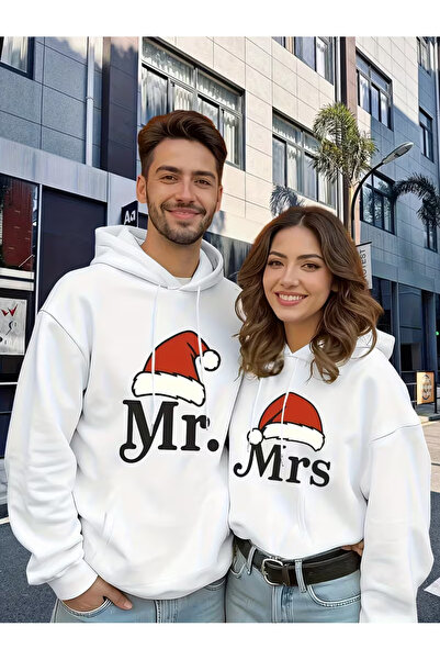 NEVERMIND Mr Mrs Couple Hoodie– Lover Matching Outfit with Christmas Hat Hooded Sweatshirt Unisex Oversized
