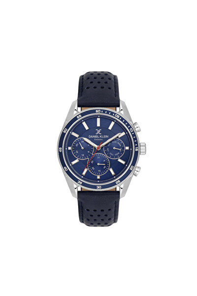 Daniel Klein Exclusive Dark Blue Leather Watch for Men DK.1.14221-3