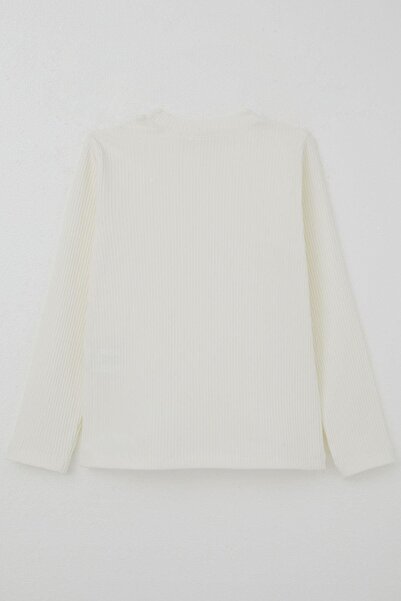 Breeze Girl's Long Sleeve T-Shirt with Bow Accessory, Ages 8-12, Ecru