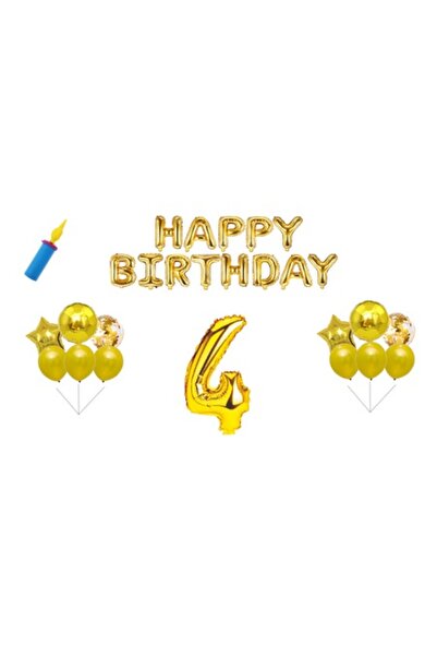 OEM Set baloane aniversare, 4 ani, „La mulți ani”, auriu, decor tort, 30 buc