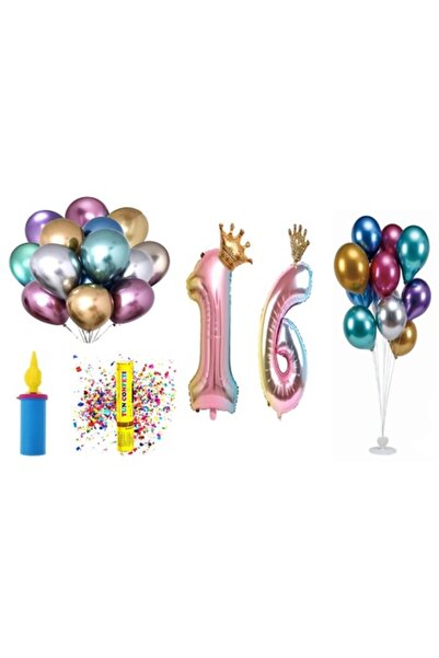 OEM Set baloane pentru a 16-a aniversare, multicolore cu coroană, 60 buc.