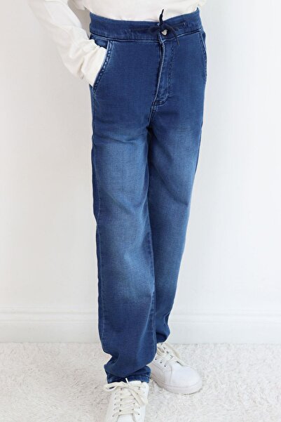 Breeze Αγορικό τζιν παντελόνι με κορδόνια και τσέπες με φερμουάρ, ηλικία 10-14 ετών, σκούρο μπλε