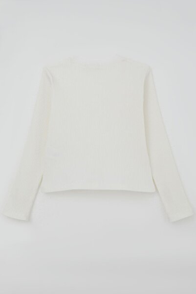 Breeze Girl's Long Sleeve T-Shirt with Butterfly Embroidery Detail, Sequins and Pearls, Ages 8-14, Ecru