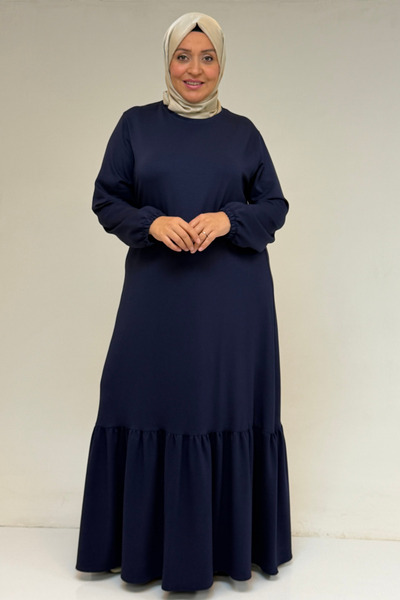 Eslina 52033 Plus Size Skirt Ruffled Modal Dress - Indigo