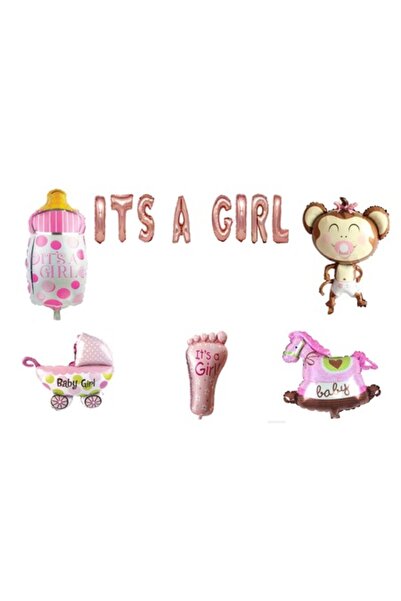 OEM Комплект балони "Това е момиче", украса за торта, 18 бр., розово злато