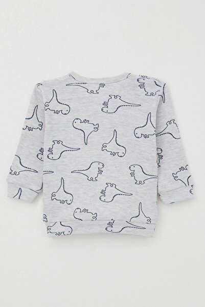 Breeze Baby Boy Pajama Set with Shoulder Patches, Cute Dinosaur Pattern, 4 Months-1 Year, Light Gray Melange