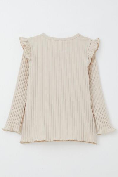 Breeze Girls' Long Sleeve T-Shirt with Crest Embroidery and Ruffles, Ages 2-6, Beige