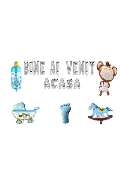 OEM Set de baloane „Bun venit acasă”, pentru bebeluș băiețel, cadou pentru de...