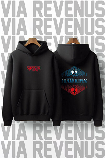 Vordevia Stranger Things Hawkins cu imprimeu bumbac 100% Calitate Premium cu glugă Swea tricou