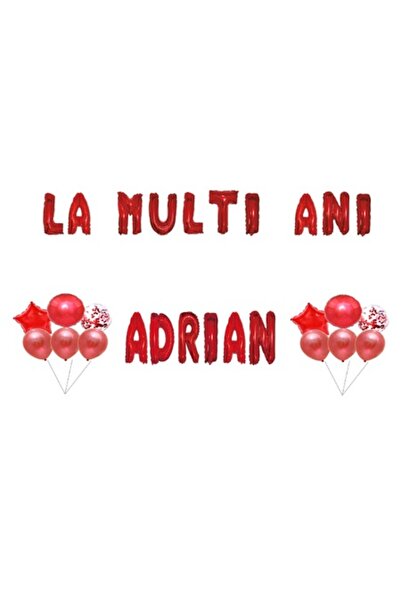 OEM Set baloane „La mulți ani, Adrian”, decor tort, roșu, 35 buc