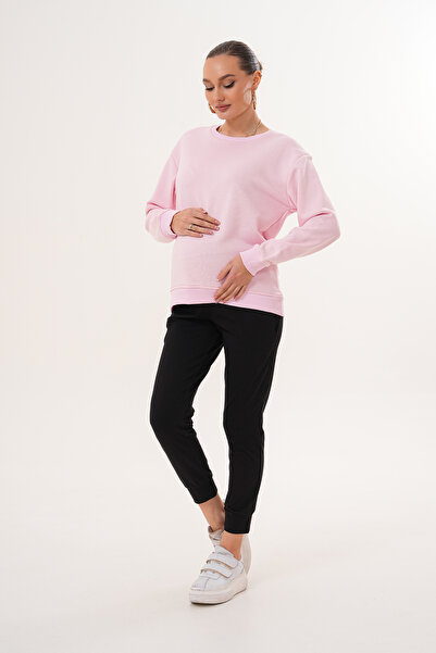 Miss Dünya Lissa Crew Neck 100% Cotton Maternity and Postpartum Basic Sweatshirt